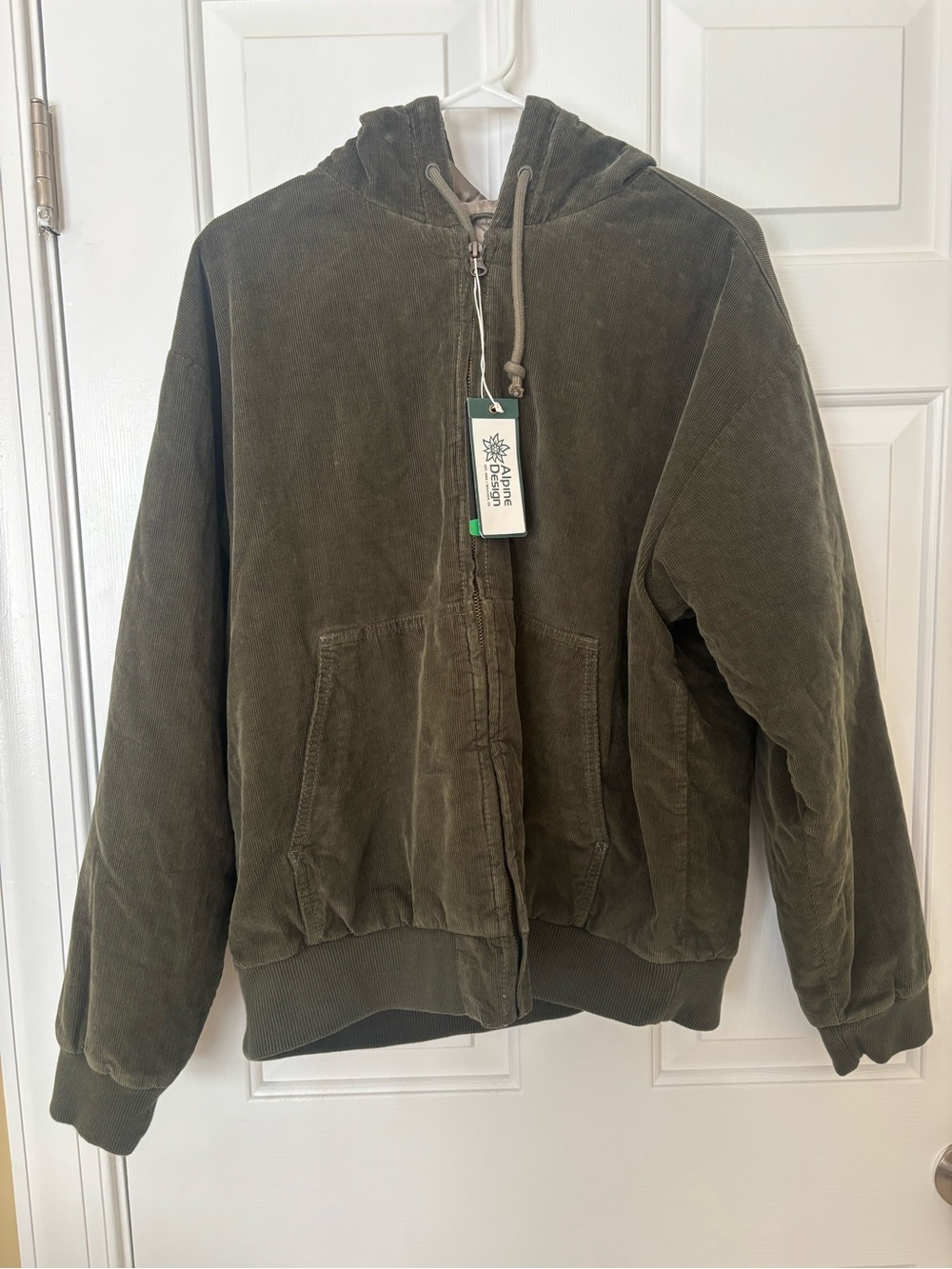 Alpine Olive Corduroy Hooded Zip Jacket Size Medium NWT